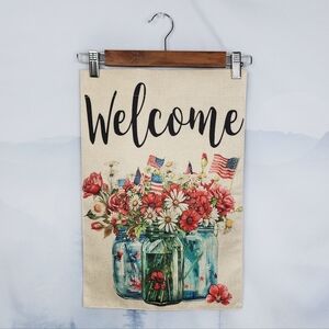 Welcome Patriotic American Flag Flowers Garden Flag NWOT Double Sided